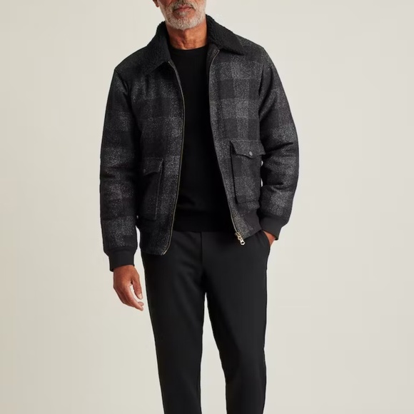 Bonobos Plaid Sherpa Collar Bomber Jacket Charcoal Buffalo Plaid Men's Size XL - Picture 16 of 16